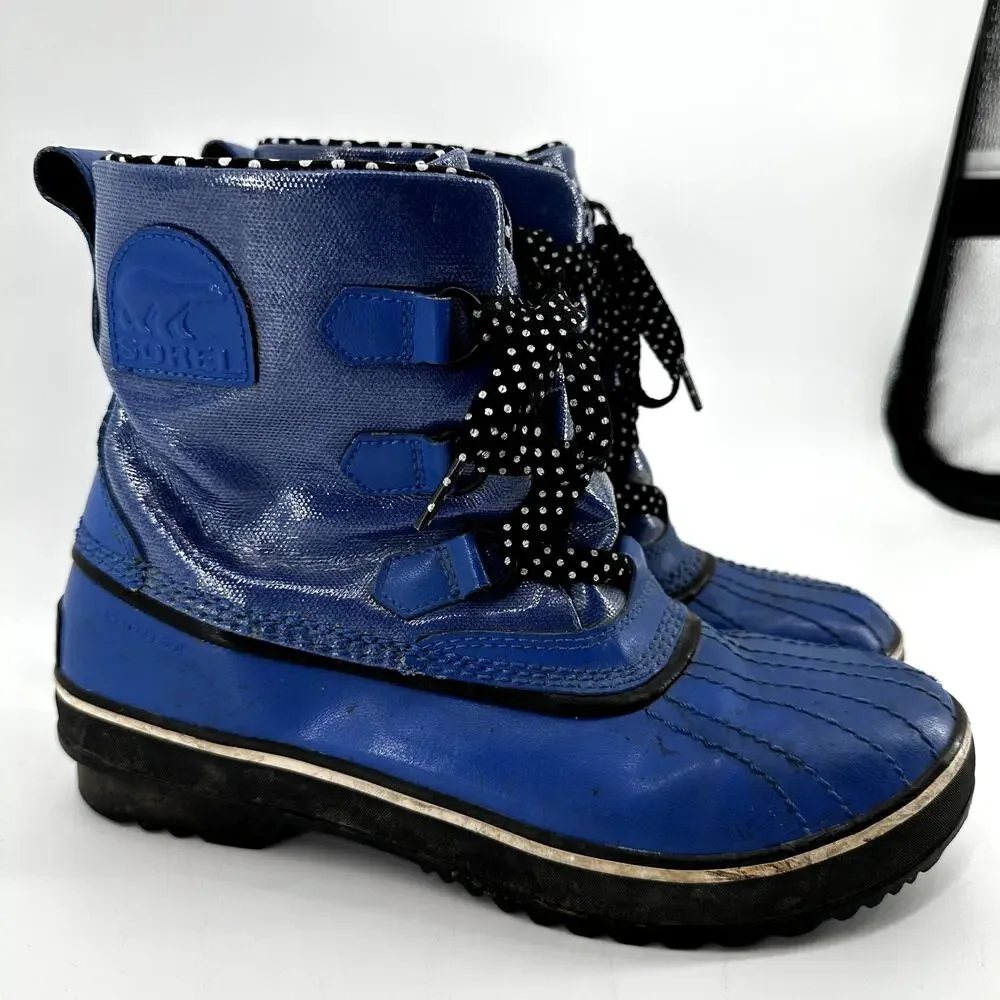 Sorel Tivoli II Snow Rain Boots Lace Up Leather Polka Dot Lined Outdoor Blue 9
